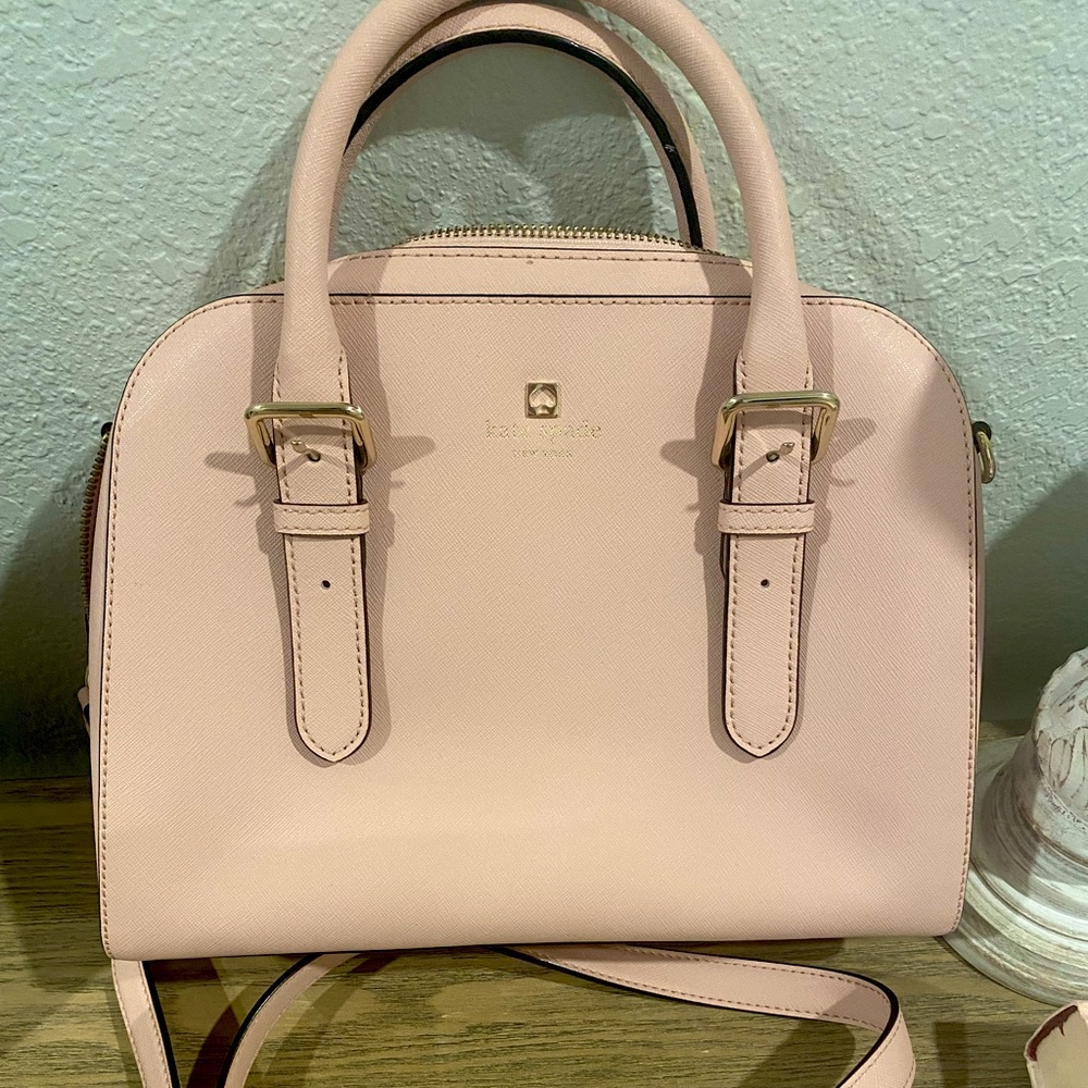 Kate Spade baby pink top handle bag with crossbody strap